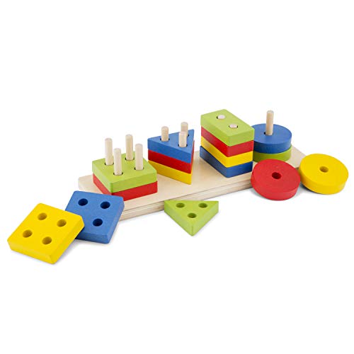 New Classic Toys 10500 Geometric Stacking Puzzle, Multicolore Color von New Classic Toys