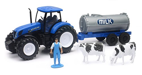 New Ray – Traktor New Holland t7.270 + Citerne a Lait mit 1 Personalisierung und 2 Vaches, 05523 A, Grün von NewRay