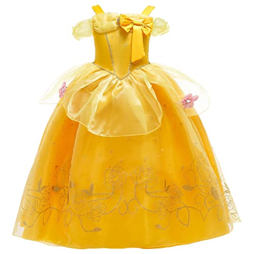 New front Belle Kostüm Prinzessin Kleid Mädchen Klassisches Kostüm Verkleiden Schick Ankleiden für Prinzessin Geburtstags Party Halloween Cosplay Karneval Verkleidung Party Outfit,Orange,100 von New front