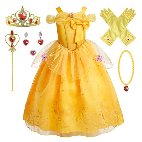 New front Belle Kostüm Prinzessin Kleid Mädchen Klassisches Kostüm Verkleiden Schick Ankleiden für Prinzessin Geburtstags Party Halloween Cosplay Karneval Verkleidung Party Outfit,Orange 2,120 von New front