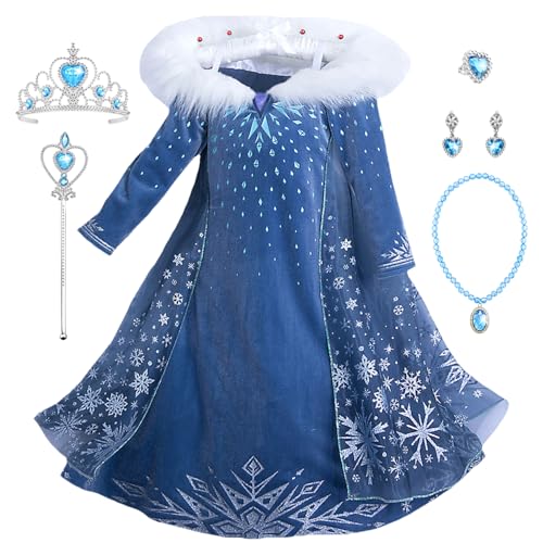 New front Elsa kostüm für Mädchen Kinder Prinzessinnenkleid mit Zubehöre Krone Zauberstab Ring elegant Kleidung für Karneval Weihnachten Verkleidung Party Geschenk Geburtstagsfeiern, Blau, 110 von New front