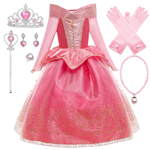 New front Kostüm Mädchen Prinzessin Aurora Kleid Dornröschen Verkleidung für Kinder Lange Ärmel Krone Zauberstab Halskette Ohrring Weihnachten Halloween Fasching,Rosa,150 New front Kostüm Mädchen Prinzessin Aurora Kleid Dornröschen Verkleidung für Kinder Lange Ärmel Krone Zauberstab Halskette Ohrring Weihnachten Halloween Fasching,Rosa,150 von New front