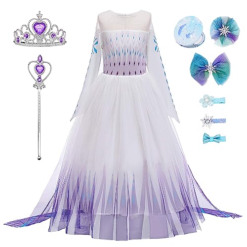 New front Kostüm Prinzessin Elsa Mädchen Kleid Schneeflocke Eiskönigin Krone Zauberstab Verkleidung Karneval Weihnachten Geburtstag Halloween Spiegelnde Haarnadel,Violett 1,100 von New front