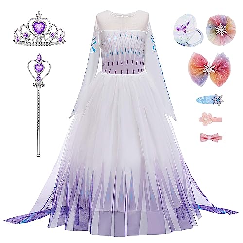 New front Kostüm Prinzessin Elsa Mädchen Kleid Schneeflocke Eiskönigin Krone Zauberstab Verkleidung Karneval Weihnachten Geburtstag Halloween Spiegelnde Haarnadel,Violett 2,100 von New front