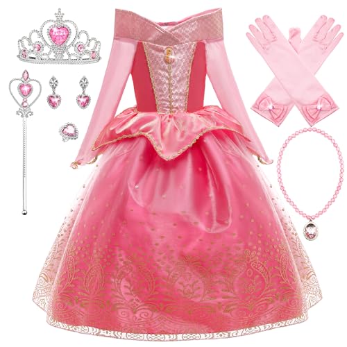 New front Prinzessin Aurora Kostüm Kleinen Mädchen Dornröschen Verkleidung Prinzessin Kleid mit Accessoires Dornröschen Verkleidung Geburtstag Party Halloween Karneval Cosplay,Rosa 2,110 von New front