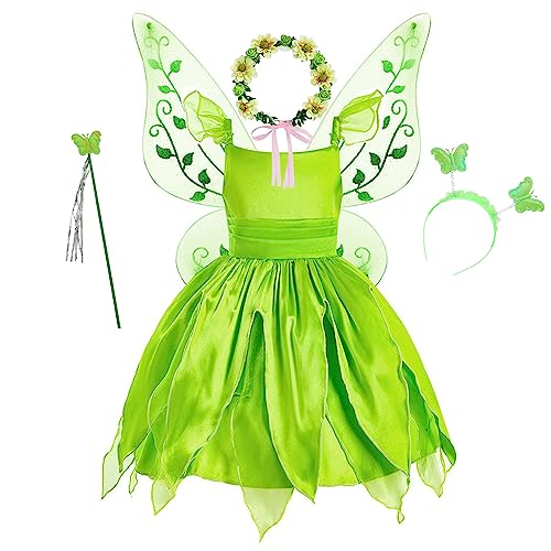 New front Trilly Kostüm für Mädchen Baby Mädchen Trilly Kleid Karneval Kostüm Tinker Bell Mädchen Tinkerbell Kostüm Mädchen Faux Silk Sommer Thema Parteien Karneval Halloween Grün 100 von New front