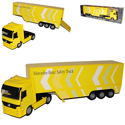 New Ray Mercedes-Benz Actros 1857 Gelb Safety Truck Gelb Sattelauflieger Truck LKW 1/32 Modell Auto von NewRay