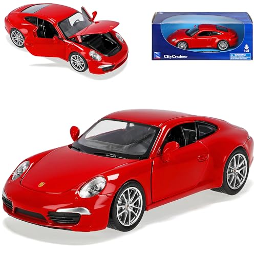 New Ray Porsche 911 991 Carrera 4 Rot Coupe Ab 2011 1/24 Modell Auto mit individiuellem Wunschkennzeichen von NewRay