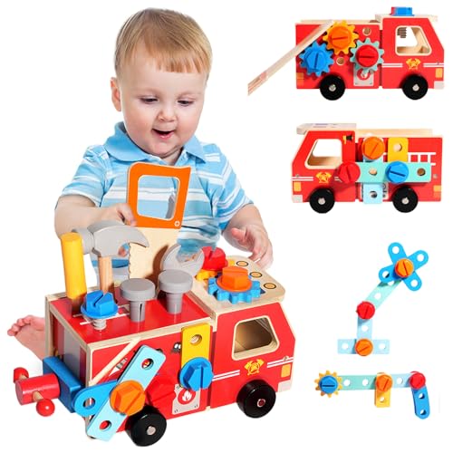 NewZC Werkzeugkoffer Kinder Holzspielzeug Werkzeug für 3 bis 6 Jahren Junge Mädchen - Holz Kinderspielzeug Werkbank Motorikspielzeug ab 2 Jahre Montessori Feuerwehrauto zum Zusammenbauen NewZC Werkzeugkoffer Kinder Holzspielzeug Werkzeug für 3 bis 6 Jahren Junge Mädchen - Holz Kinderspielzeug Werkbank Motorikspielzeug ab 2 Jahre Montessori Feuerwehrauto zum Zusammenbauen von NewZC