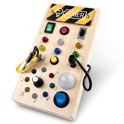 Newaner Montessori Spielzeug, Kinderspielzeug Busy Board mit LED Lichtschalter, Holzspielzeug Activity Board, Motorikspielzeug, Lernspielzeug Busyboard für Jungen Mädchen ab 1 2 3 4 Jahre von Newaner