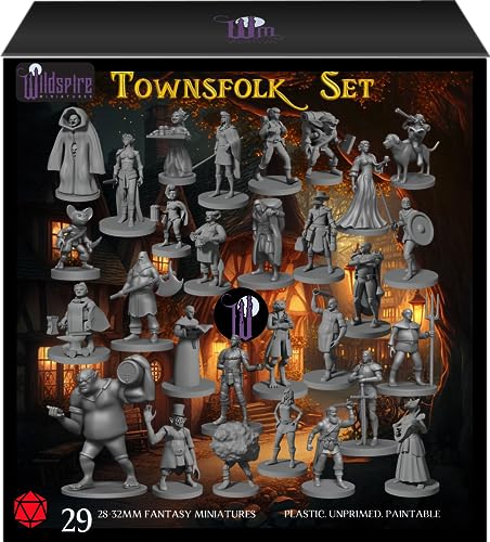 29 Heroic Townsfolk Fantasy Miniaturen für DND Miniaturen Dungeons and Dragons Starterset D&D Minis Tischplatte unlackierte Miniaturen DND Figuren Bulk Figuren D&D Miniaturen von Newcombie