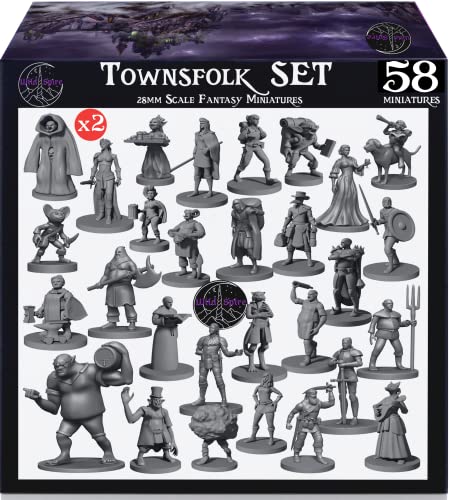 Newcombie Wildspire 58 Fantasy Miniaturen Set Townsfolk Charaktere für DND Miniaturen Bulk 28 mm Dungeons and Dragons Miniaturen | für DND Minis und D&D Miniaturen I Charakterbögen & Quests von Newcombie