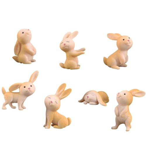 7 Stück Mini Hase Figuren Harz Osterhase Miniatur Kaninchen Figuren Osterhasen Cupcake Toppers Mini Hase Deko Harz von Newhope