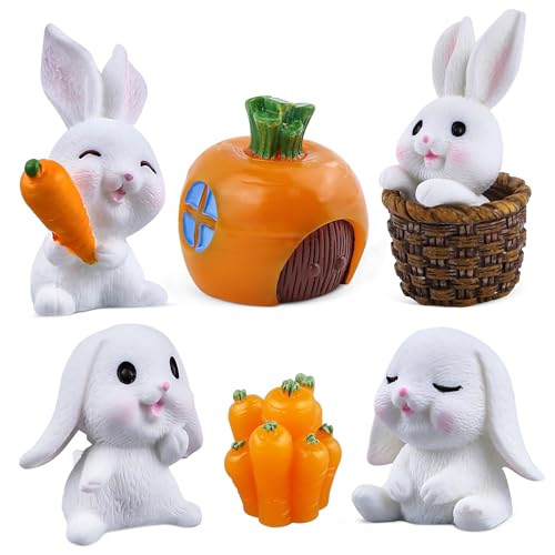 7Pack Kaninchen Figuren Kuchen Topper, Ostern Mini Hasen Charaktere Spielzeug Miniatur Fee Garten Schreibtisch Dekorationen, Geburtstag Baby Dusche Party Favorit für Kinder Kleinkinder von Newhope