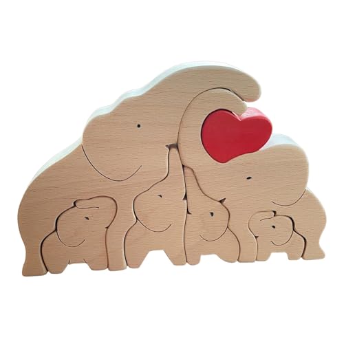 Elefanten Familienpuzzle aus Holz | 3-6 Familienname Herz Kunst Puzzle | Wooden Elephant Family Puzzles Schreibtischdekoration | Kreative Tierpuzzles, Home Deko, Familie von Newhope