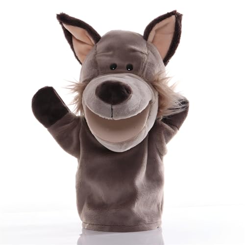 Handpuppen für Kinder,Weiche Plüsch Zoo Tier Puppe für Kinder Kleinkinder Jungen Mädchen,Für phantasievolles Spiel,Showtheater,Partyzubehör (große bewegliche Münder) Wolf 25cm von Newhope