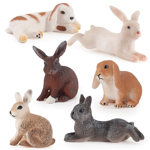 Newhope 6 Stück Hasen Figuren Klein, Waldtiere Figuren Osterhase Kaninchen Dekofigur Miniatur Figur für Osterdeko/Garten/Party Deko/Puppenhaus, Pädagogisches Lernspielzeug Für Kinder von Newhope