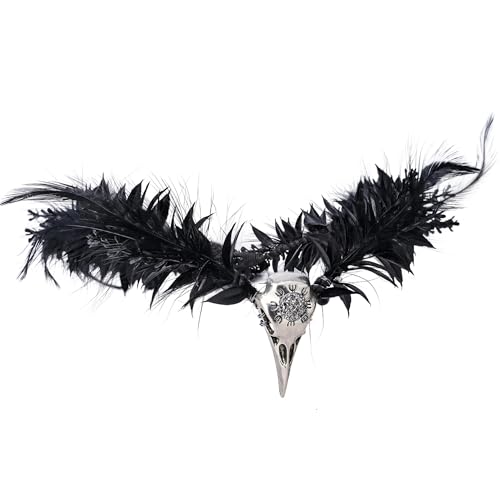 Newhope Handgefertigte schwarze Federkrone - Verstellbare Gothic Hexe Blume Kopfschmuck Elfe Rabe Schädel Kreis Tiara mit dunklen Blättern Halloween Cosplay Karneval Hochzeit Karneval Zauberer von Newhope