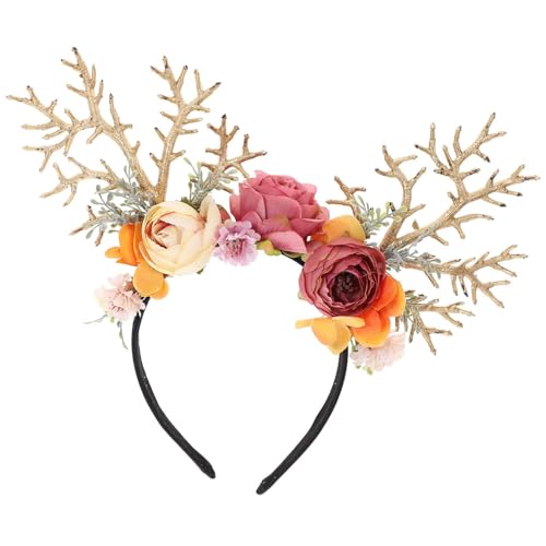 Newhope Weihnachten Rentier Geweih Haarreif Mit Blumen, Leichtes Elchgeweih Stirnband FüR Erwachsene Und Kinder, Party Foto Requisiten, Weihnachts Haarschmuck FüR Festliche AnläSse von Newhope