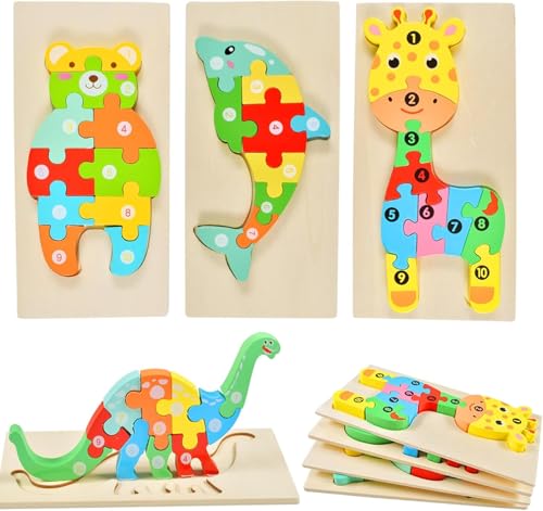 3D Steckpuzzle Holzspielzeug,Puzzle Holzpuzzle Ab 1 2 3 4 Jahren Kinder,lernendes pädagogisches Holzpuzzle-Spielzeug,Holzpuzzle für Kleinkinder,Montessori Holz Spielzeug Lernspielzeug von Newtic