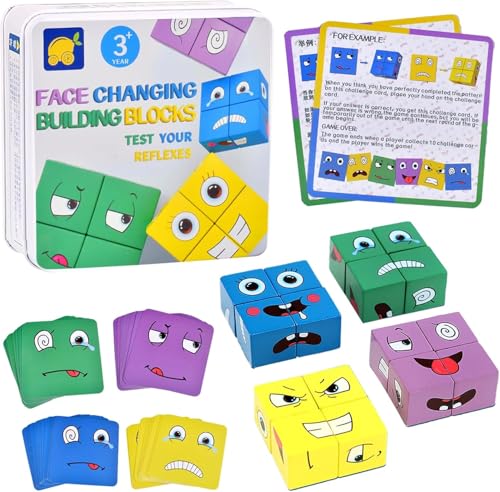 Gesichter Puzzle 3D Puzzle Face-Changing Magic Cube Set Montessori Puzzle Bausteine Holz Spiel Interaktives Knobelspiele Holzwürfel ab 3 4 5 6 Jahre Pädagogisches Spielzeug Geschenk für Kinder von Newtic