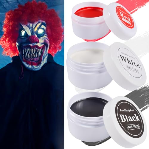 Halloween Gesichtsfarbe Schwarz Weiß Rot, Halloween Gesicht Körperfarbe mit Makeup Pinsel, Makeup Spezialeffekte Farben Set, Gesichtsbemalung für Skelett Fancy Dress Party Cosplay von Newtic