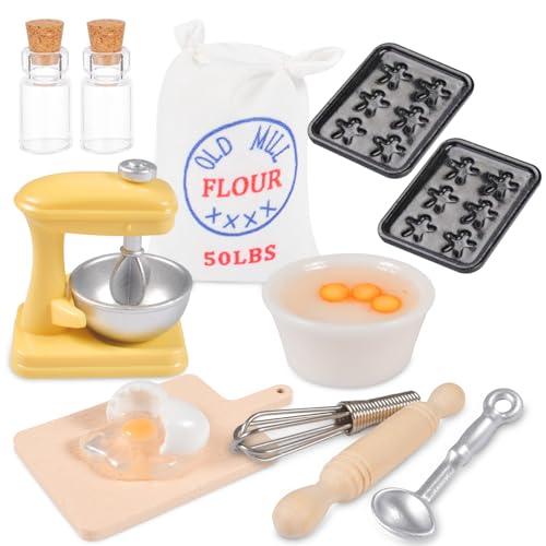 Miniatur Backen Set,Miniatur küchenzubehör Miniatur küche Backset wichtel zubehör Weihnachten Miniatur Eier Mehlbeutel Schneebesen Weihnachten Küche Puppenhaus Zubehör von Newtic