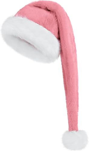 Newtic Samt Weihnachtsmannmütze für Erwachsene, Plüsch Nikolausmütze, Weihnachtsmütze Unisex Weihnachten Hut Weihnachtsmütze für Damen Herren Lange Weihnachtsmütze (Rosa) von Newtic