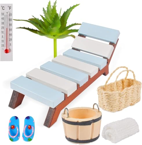 Sauna Zubehör 8 Teile, Miniatur Deko, Mini Strandkorb Korb Hausschuhe Eimer Badetuch, Miniatur-Ornament-Set für DIY, Einzigartiges Geschenk von Newtic