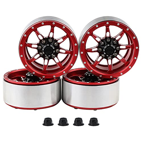 Newzoll 4 Stück RC Radnaben-Set, 1,9 Zoll Aluminiumlegierung Beadlock Radnabe Felge für 1/10 RC Auto TRX4 SCX10 KM2 90046, rot von Newzoll