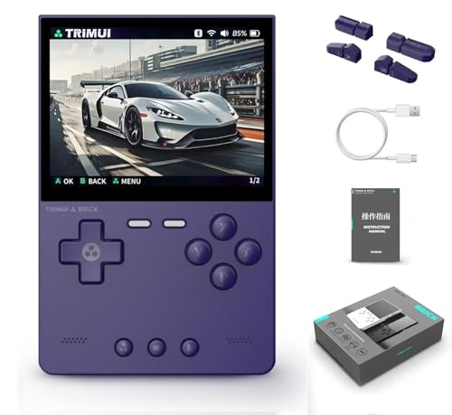 TRIMUI BRICK Handheld Spielkonsole, 3,2 Zoll Retro Handheld Spielekonsolen Open Source Linux System IPS Bildschirm Eingebaute 13000+ Klassische Spiele Retro Videospielkonsole, 64G TF Karte (Lila) von NexaSymphy