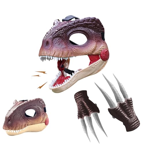 Dino Maske, Dino Mask mit 2 Krallen Dino Maske Mit Beweglichen Kiefer Halloween Maske mit Sound Dinosaurier Horror Maske Halloween Deko Dino Masken Spielzeug für Kinder Erwachsene (Gelb) von Nexoria