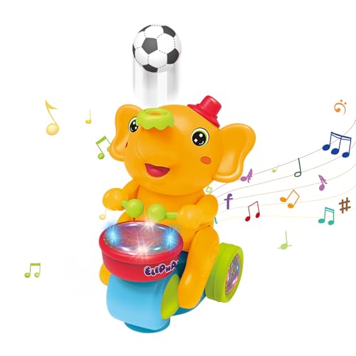 Elefant Krabbelspielzeug, Musik Licht Kriechendes Musikalisches Spielzeug Musical Walking Elephant Drummer Toy Elektrischer Laufender Elefant Spielzeug Interaktives Spielzeug für Kinder (Gelb) von Nexoria