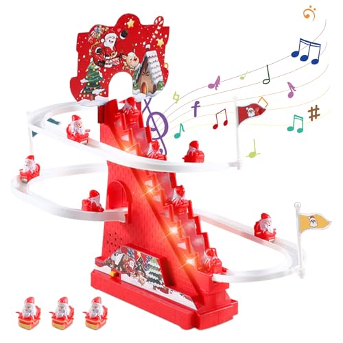 Nexoria Weihnachtsmann Kletterspielzeug, Weihnachtsmann weihnachtszug elektrisch Automatische Weihnachtsmann Treppe mit Licht und Musik Rutsche Spielzeug mit Weihnachtsmann für Kinder (L) von Nexoria