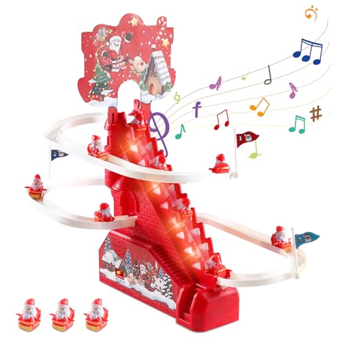 Nexoria Weihnachtsmann Kletterspielzeug, Weihnachtsmann weihnachtszug elektrisch Automatische Weihnachtsmann Treppe mit Licht und Musik Rutsche Spielzeug mit Weihnachtsmann für Kinder (S) von Nexoria