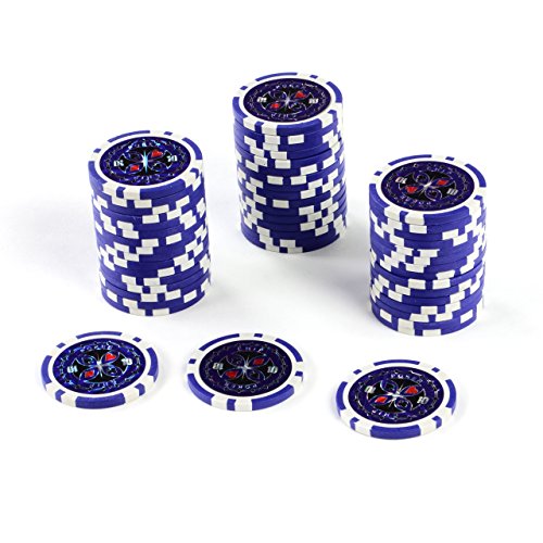 50 Poker-Chips Laser-Chips Metallkern 12g Poker Texas Hold`em Black Jack Roulette reflektierend Tokens Jetons Casino 1 Rolle Wert 1-10000 wählbar (Wert 10) von Nexos Trading