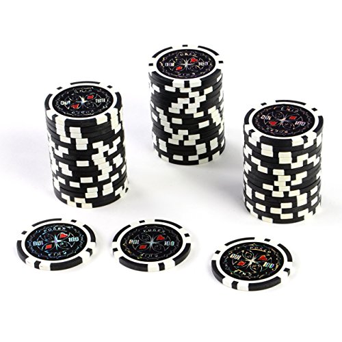 50 Poker-Chips Laser-Chips Metallkern 12g Poker Texas Hold`em Black Jack Roulette reflektierend Tokens Jetons Casino 1 Rolle Wert 1-10000 wählbar (Wert 100) von Nexos Trading