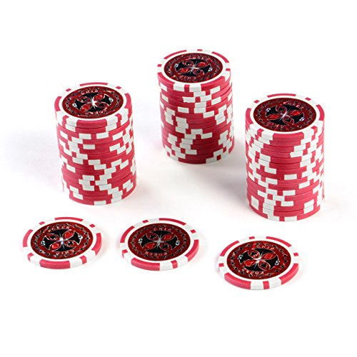 50 Poker-Chips Laser-Chips Metallkern 12g Poker Texas Hold`em Black Jack Roulette reflektierend Tokens Jetons Casino 1 Rolle Wert 1-10000 wählbar (Wert 5) von Nexos Trading