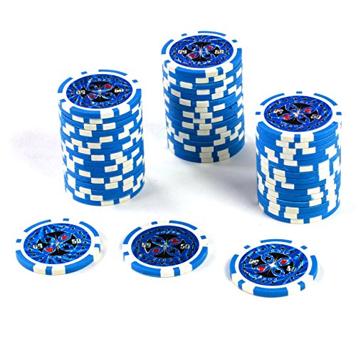 50 Poker-Chips Laser-Chips Metallkern 12g Poker Texas Hold`em Black Jack Roulette reflektierend Tokens Jetons Casino 1 Rolle Wert 1-10000 wählbar (Wert 50) von Nexos Trading