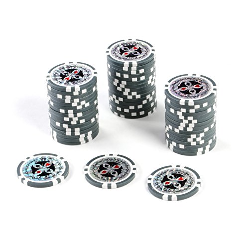 50 Poker-Chips Laser-Chips Metallkern 12g Poker Texas Hold`em Black Jack Roulette reflektierend Tokens Jetons Casino 1 Rolle Wert 1-10000 wählbar (Wert 1) von Nexos Trading