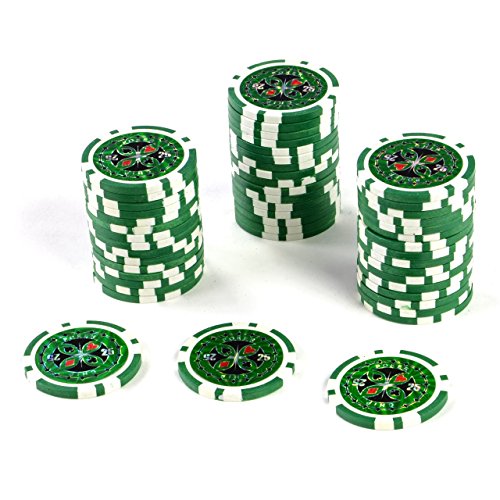 50 Poker-Chips Laser-Chips Metallkern 12g Poker Texas Hold`em Black Jack Roulette reflektierend Tokens Jetons Casino 1 Rolle Wert 1-10000 wählbar (Wert 25) von Nexos Trading