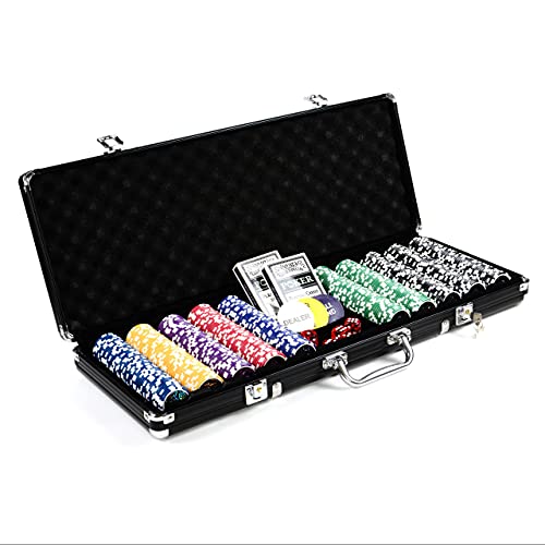 Pokerkoffer Black Edition mit 500 abgerundeten Ocean Champion Chips hochwertige Metallkern Jetons 12 g Pokerset mit viel Zubehör 2 Pokerdecks schwarzer Aluminiumkoffer Black Jack Texas Holdem von Nexos Trading