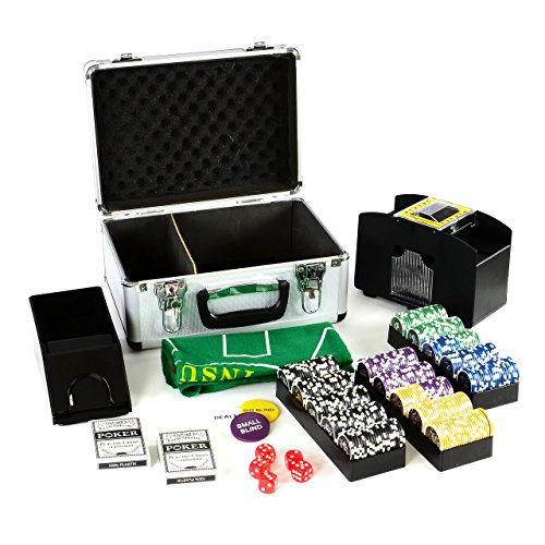 Pokerkoffer Deluxe Pokerset mit 300 Ocean Champion Chips mit viel Zubehör Kartenmischer Kunststoffkarten Kartengeber Spielmatte Poker-Komplettset Black Jack Texas Holdem von Nexos Trading