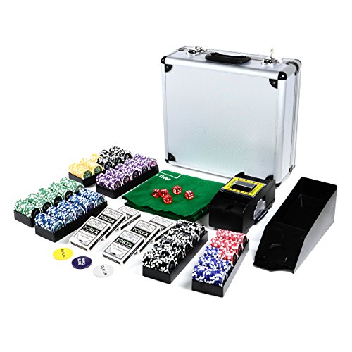 Pokerkoffer Deluxe Pokerset mit 600 Ocean Champion Chips mit Metallkern á 12 g viel Zubehör Kartenmischer Kunststoffkarten Kartengeber Spielmatte Poker-Komplettset Black Jack Texas Holdem von Nexos Trading