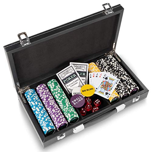 Pokerkoffer Leder Deluxe mit 300 Ocean Champion Chips abgerundete hochwertige Metallkern Jetons 12 g Pokerset Black Jack Texas Holdem von Nexos Trading