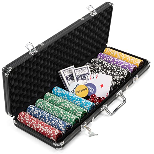 Nexos Trading Pokerkoffer schwarz Pokerset 500 Laser Pokerchips Poker Komplett Set 11 g Chips Aluminiumkoffer von Nexos Trading