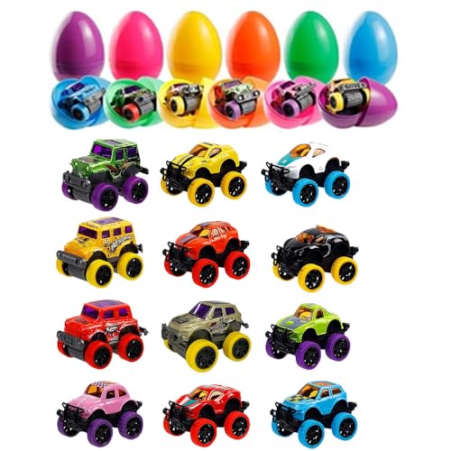 12 Stück Gefüllte Ostereier mit Spielzeugautos für Ostereiersuche, Ostern Eier mit Vorgefüllt Metall Pull Back Monster Truck für Osterkorb Füllstoffe, Partyzubehör, Easter Eggs Prefilled with Cars von Nexsol