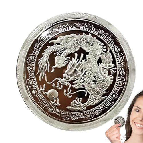 Nexusectar Dragon Lucky Gold Coin - Gold Dragon Silbermünze | Silber Plattiert 2025 Chinesische Badge Sammlerstücke Für Urlaubsdekoration Souvenir Kunst von Nexusectar