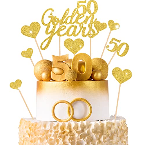 Nezyo 13 Stück 50 Golden Years Cake Topper 50. Geburtstag Hochzeitstag Party Torten Kuchen Topper Gold Glitzer Farbe 50. Geburtstag Kuchendeko Frauen Hochzeitstorte Tortendeko für Feierbedarf von Nezyo