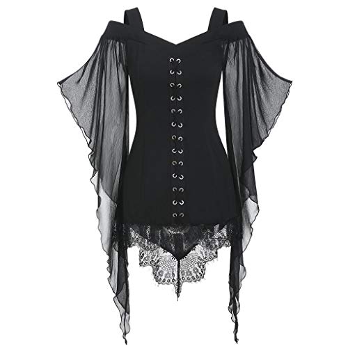 Nhainel Halloween,Mittelalter Kleidung Damen Gothic Steampunk Kleidung mit Trompetenärmeln Spitzen Shirt Gothic Bluse für Party Oberteil Cosplay Party Abendkleid für Halloween Karneval von Nhainel